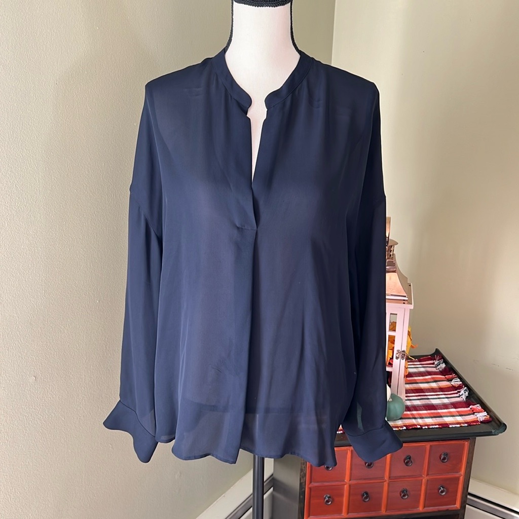 Vince Sheer Band Collar Blouse